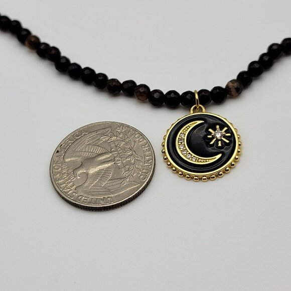 Eye Candy LA 18K Gold Plated Brass Moon Star Pendant Agate Bead Necklace 18.5" - Picture 7 of 8